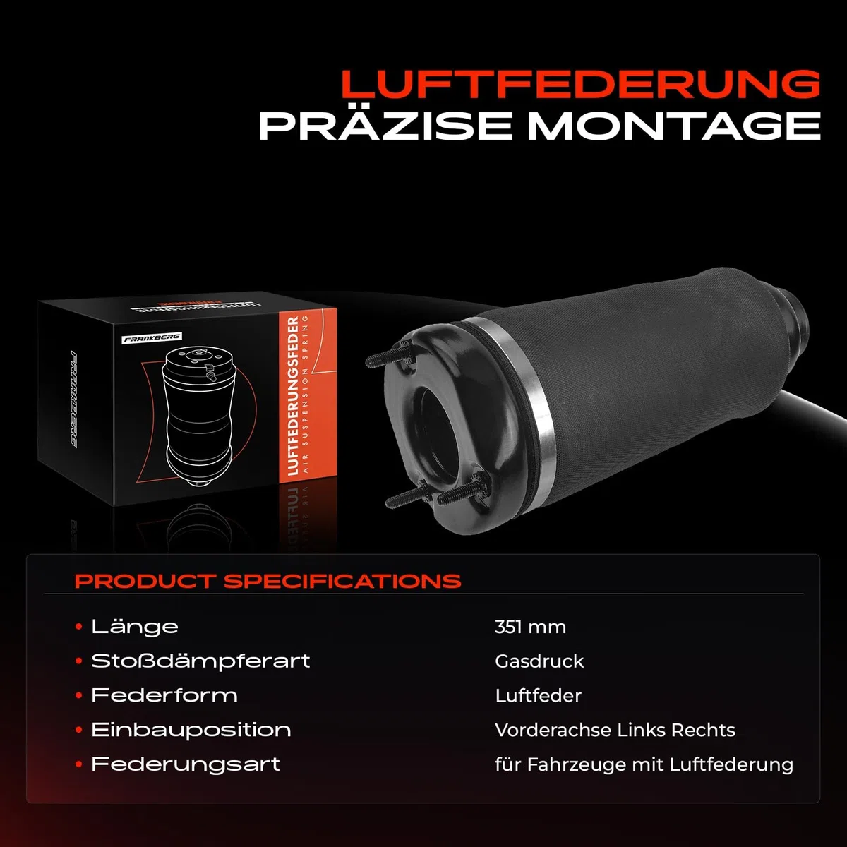 Frankberg 1x Luftfederung Luftfeder Luftfederbälge Vorderachse Links oder Rechts Kompatibel mit R-Klasse V251 W251 R280 R300 R320 R350 3.0L 3.5L 2006-2014 Replace# 2513203113