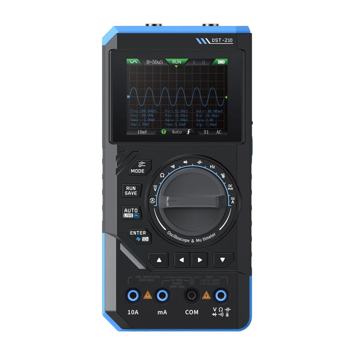 DEWIN DST-210 Handheld Oszilloskop, 3-in-1 Digital Oszilloskop Multimeter Signalgenerator 10 MHz Bandbreite 19999 Zählungen 48 MSa/s