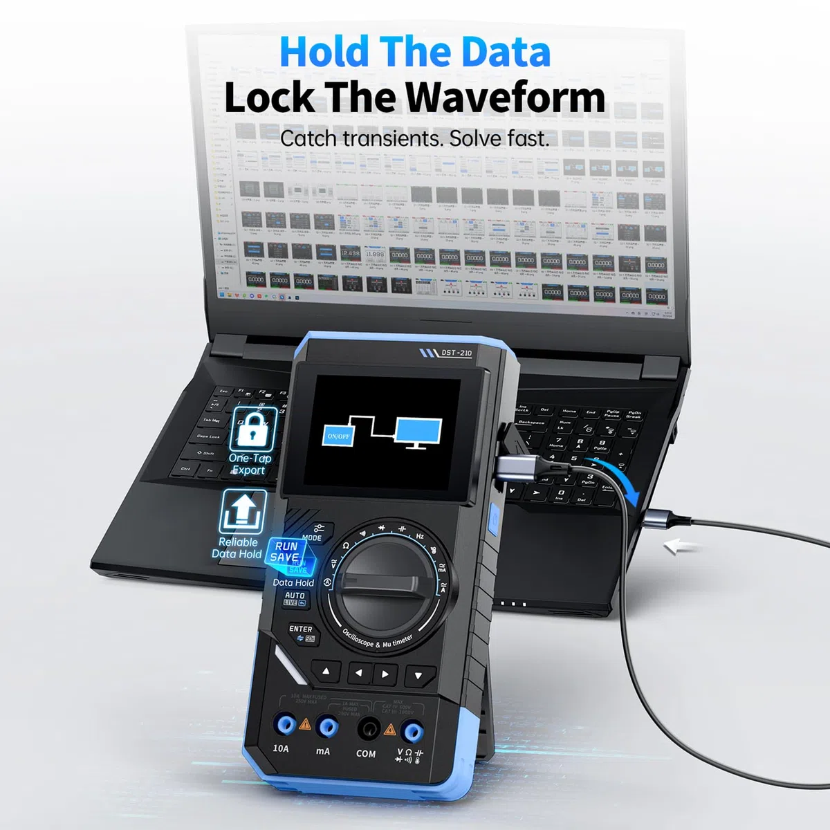 DEWIN DST-210 Handheld Oszilloskop, 3-in-1 Digital Oszilloskop Multimeter Signalgenerator 10 MHz Bandbreite 19999 Zählungen 48 MSa/s