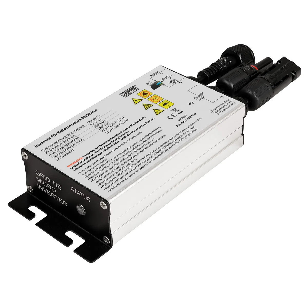 McShine - Wechselrichter für Solarmodule | 300W, 5M Kabel, IP55 | Wechselrichter für Solar Balkonkraftwerk, MPPT 24V-40V