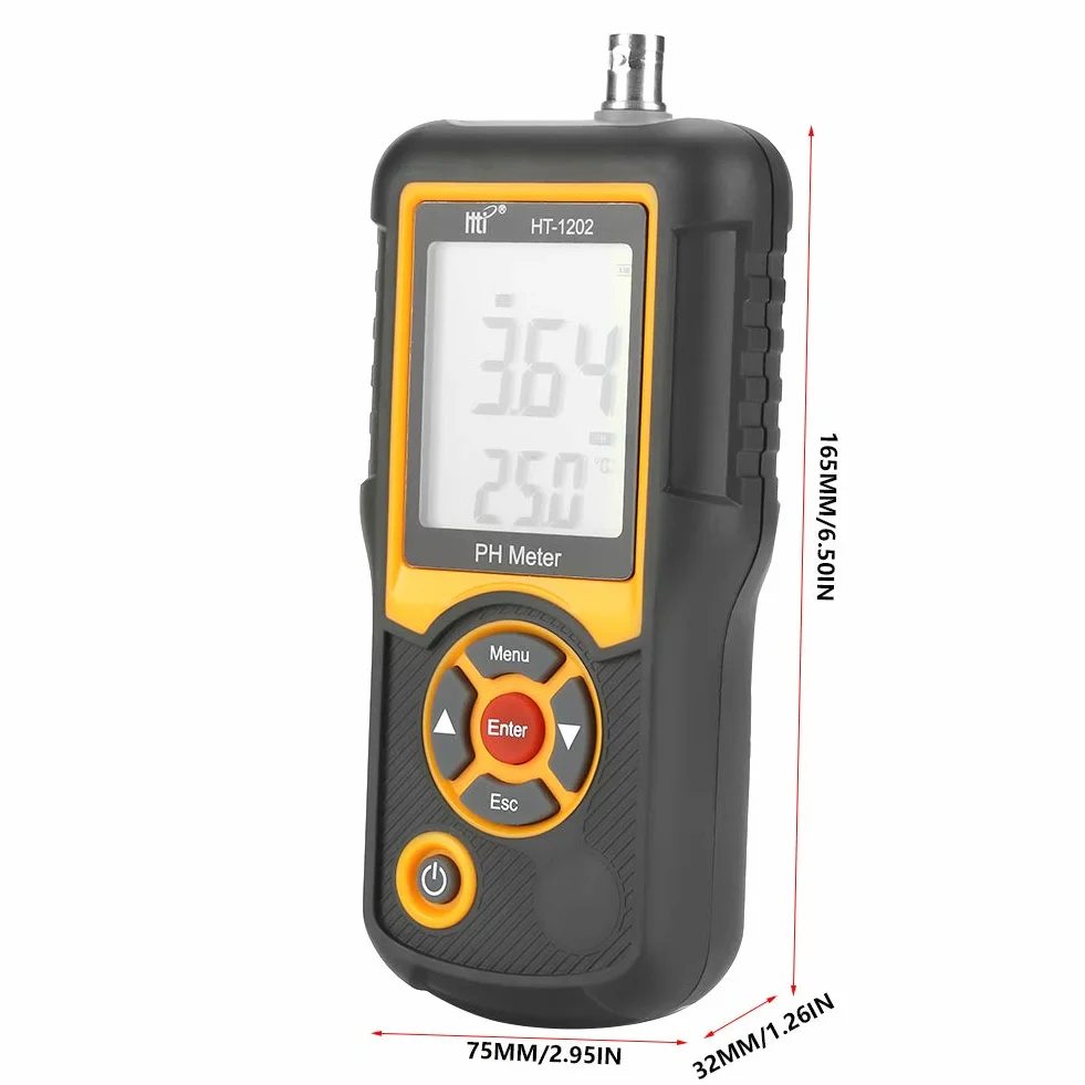 Digitales PH-Messgerät HT-1202 0, 05 pH Hochpräziser Wasserqualitätstester, PH mV-Testertemperaturmesser 0~14 PH mit schwarzem Gehäuse für Wasserquellen, Schulen, Labors, Apotheken