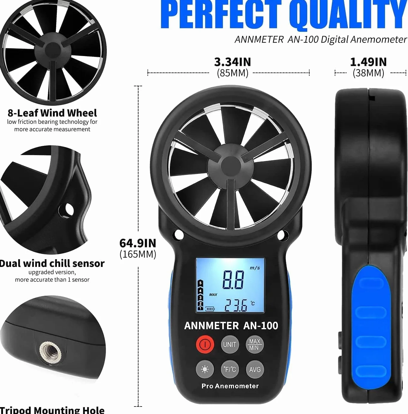 AIOMEST Digital Anemometer und Differenzdruckmessgeräte, Windmesser Windmessgerät Handheld, Digitales Manometer mit 12 wählbaren Einheiten (±20,68 kPa / ±2,999 psi), für HVAC, Lüftung