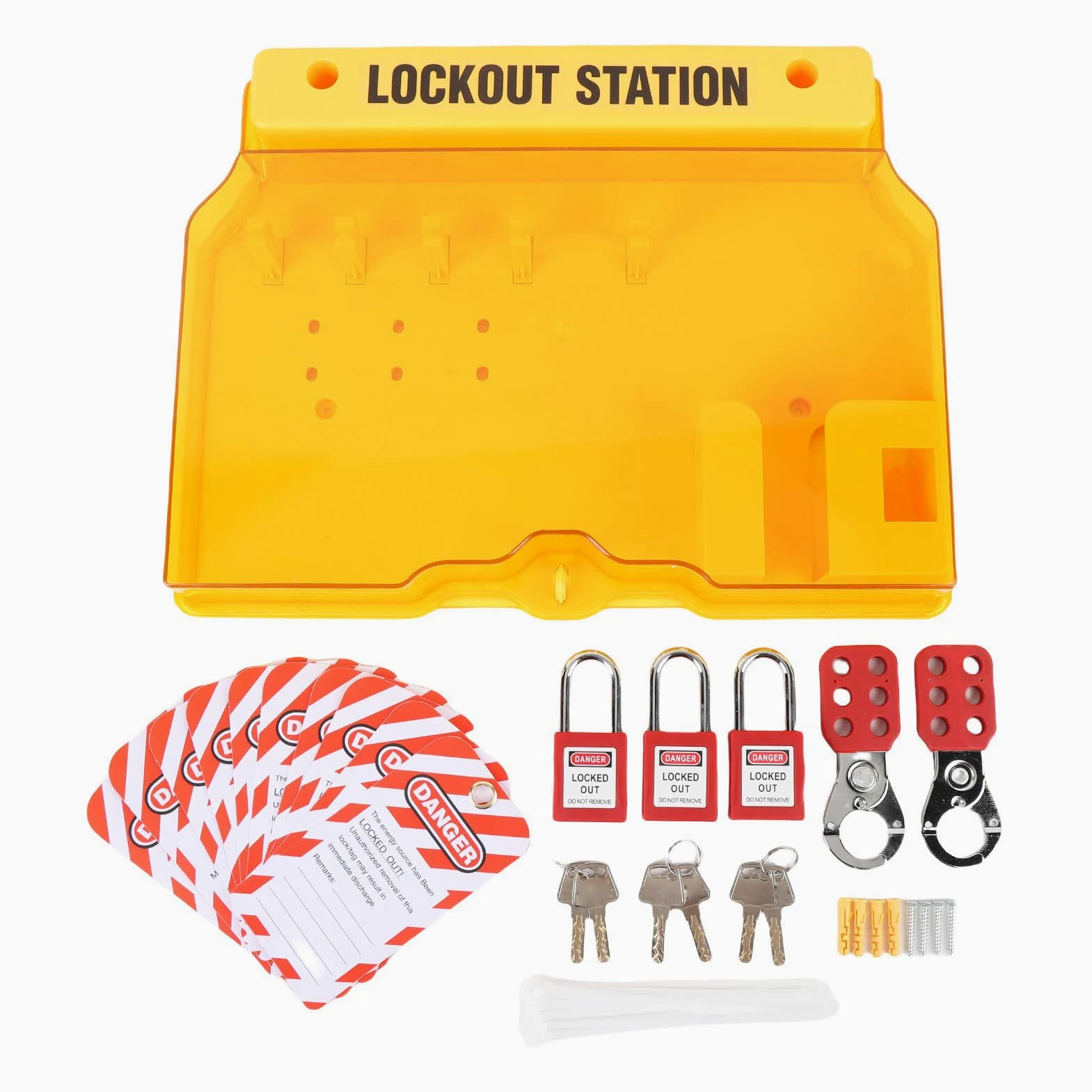 Lockout Tagout Station, Lockout Tag Out Kit Board mit 2 Haspen und 10, transparente Abdeckung Wandmontage Lockout Sicherheitsversorgung