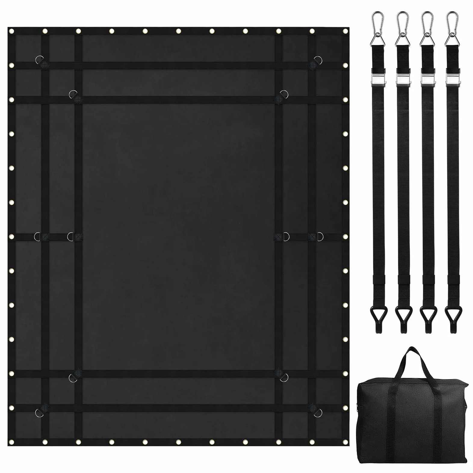 VEVOR Frachtnetz, 244 x 206 cm, LKW-Ladeflächennetz, 4 verstellbare Gurte mit Karabinern und gummibeschichteten Haken, Transportnetz langlebig, geeignet für Pickup, Jeep, LKW, SUV, Boot (schwarz)