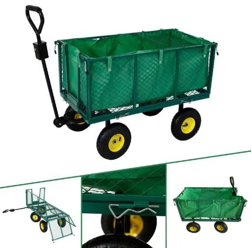 Gartenwagen Klappbarer Handwagen 550 kg Luftbereift Transportwagen mit Seitenwänden