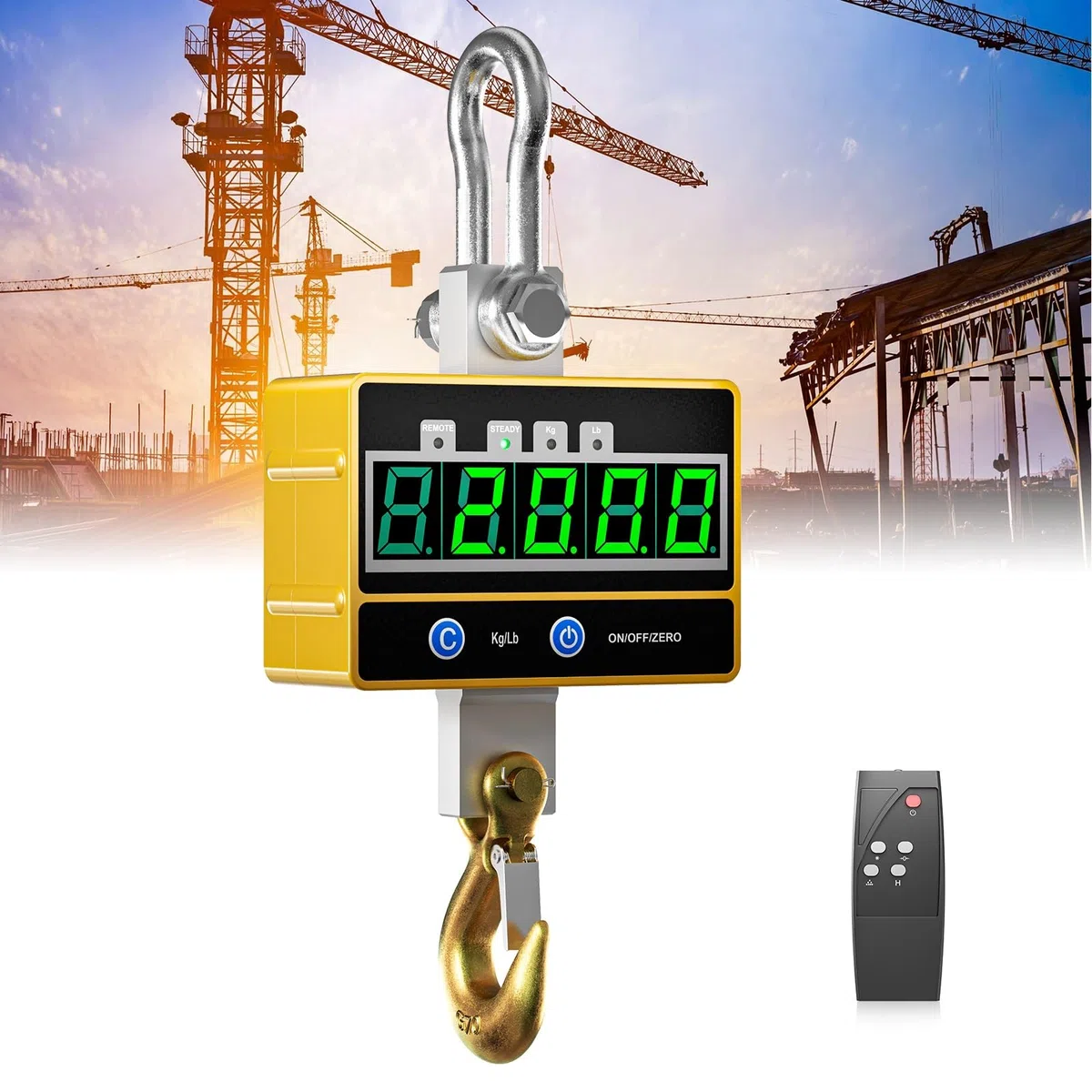 Kranwaage 2000kg/4000 lb Industrielle Hängewaage Hochleistungs wiederaufladbare Super Clear Digital Crane Scale mit Fernbedienung 2T hochpräzise elektronische Hängende Waage