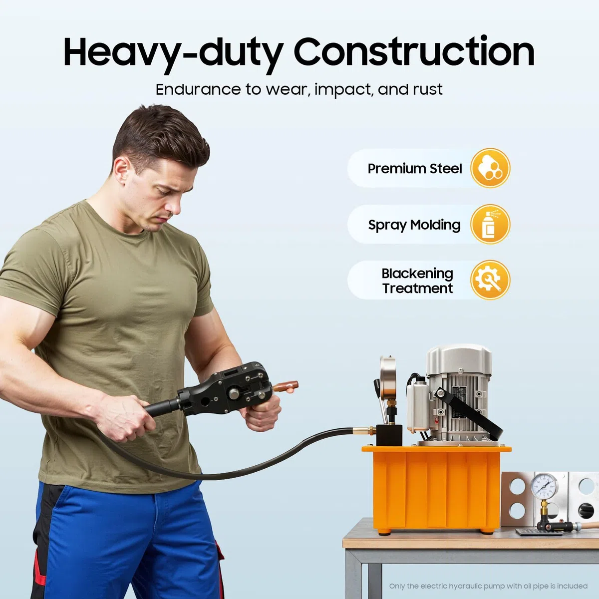 Elektrische Hydraulikpumpe 220V AC, Einfachwirkende Hydraulikpumpe Mit Handventil, Mit 7-Liter-Tank (Inklusive 1 ölrohr), Zum Heben, Pressen, Biegen, Richten, Schneiden, Montieren Und Demontieren