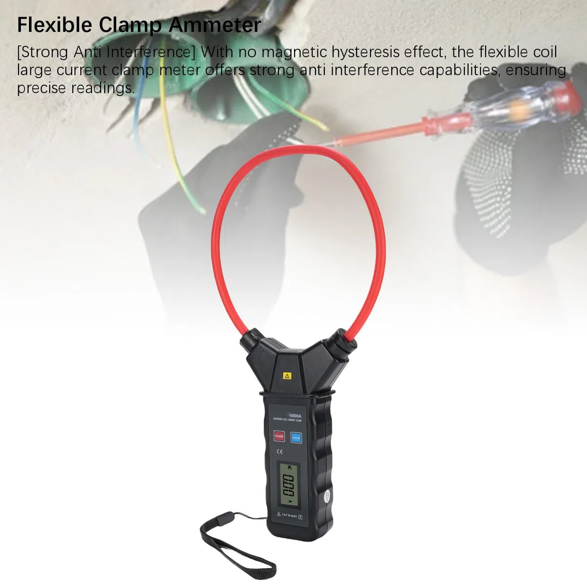 Flexibles Strommessgerät 5000 A AC True RMS, Digitales Strommessgerät mit Automatischer Bereichswahl, Spannungsprüfer Bis 600 V, Rogowski-Spule