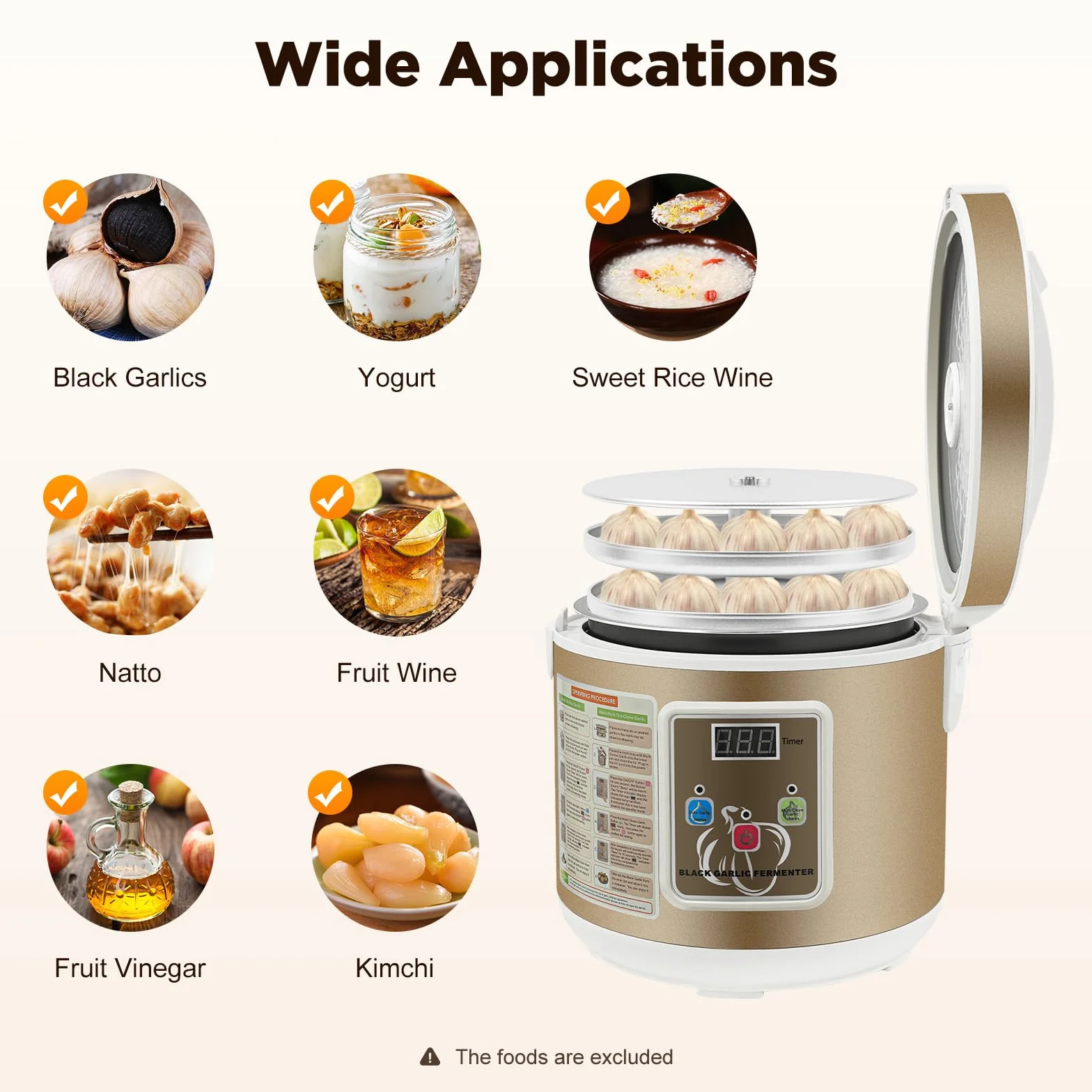 Schwarzer Knoblauch Fermenter, 5L Knoblauch Fermentiermaschine, Voll Automatische Intelligente Steuerung Garlics Maker, 90W DIY Garlic Kocher, Zeit Einstellbar, für Verwendung bei der Lebensmit