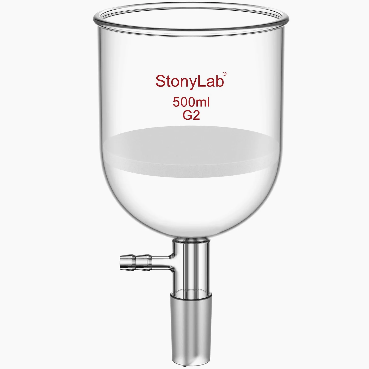 StonyLab Glas Buchner Trichter Filter, Borosilikatglas Vakuum Buchner Filtertrichter 500ml mit Mittlerer Fritte(G2), 94mm Scheibendurchmesser, 100mm Tiefe, mit 24/40 Standard-Taper-Innengelenk