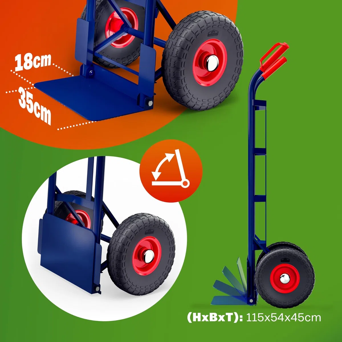 GARDEBRUK® Sackkarre PU Vollgummireifen klappbar 200kg Stahl Schutzblech Schwerlast Garten Umzug Transportkarre Transportwagen Transportroller