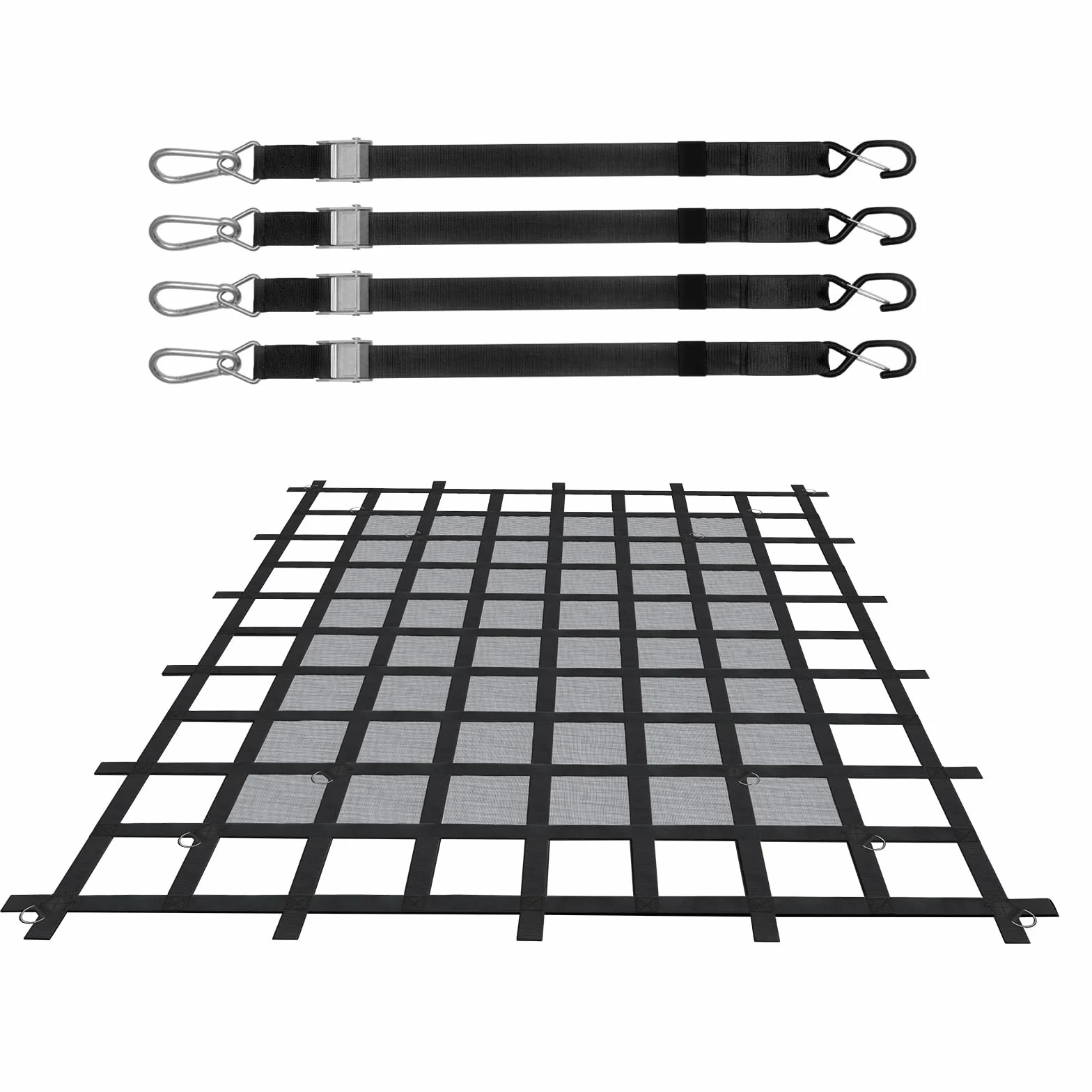 VEVOR Frachtnetz, 183 x 145 cm, LKW-Ladeflächennetz, 4 verstellbare Gurte mit Karabinern & S-Haken, Transportnetz verschleißfest & wetterfest, Gepäcknetz geeignet für Pickup, LKW, Jeep, SUV, Boot