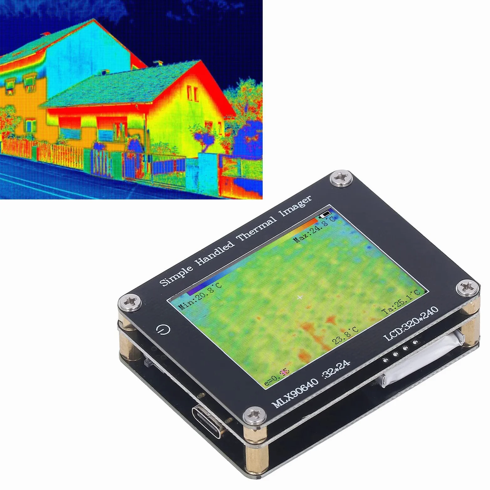 Tragbare Infrarot Wärmebildkamera,2 Zoll LCD Bildschirm 320 * 240,Messbereich -40℃ Bis 300℃,4H Akkus,USB C Ladung,Speichert 100 Bilder,Für Temperaturmessung