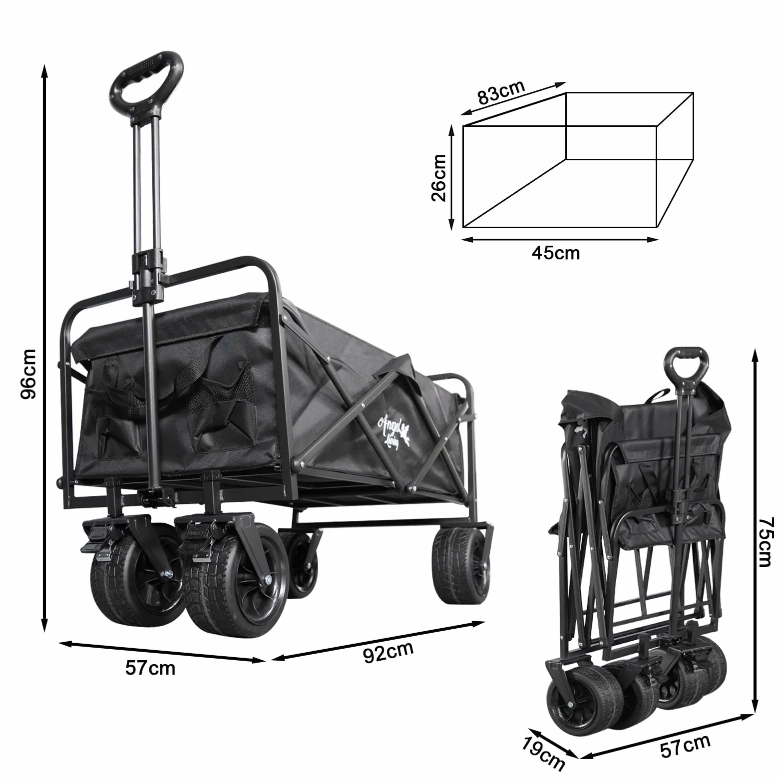 Angel Living Bollerwagen Faltbar 300L mit tragkraft 150KG, Handwagen Klappbar, Faltbarer Campingwagen mit Höhenverstellbarem Griff, Leicht und Platzsparend,Stabil