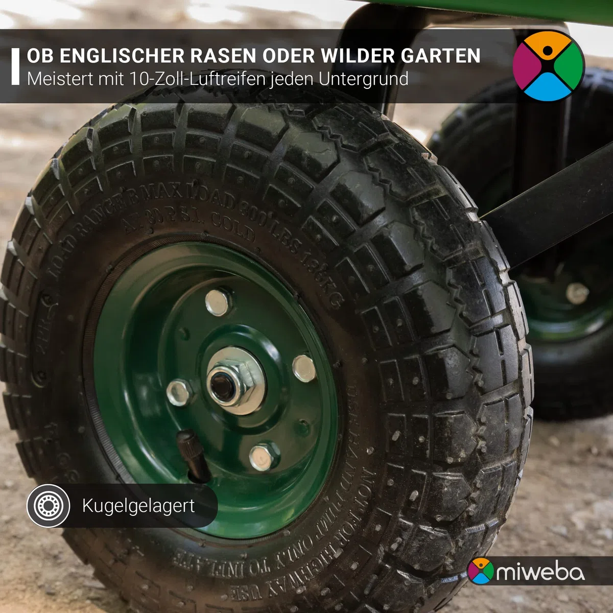 Miweba Bollerwagen Dumper | 𝟑𝟎𝟎 kg Traglast - Luftreifen - Volumen 75 L - Kippfunktion - Sackkarre - Schubkarre - Transportwagen - Kinderwagen - Handwagen - Gartenwagen - Wagen - Kippwagen (Rot)