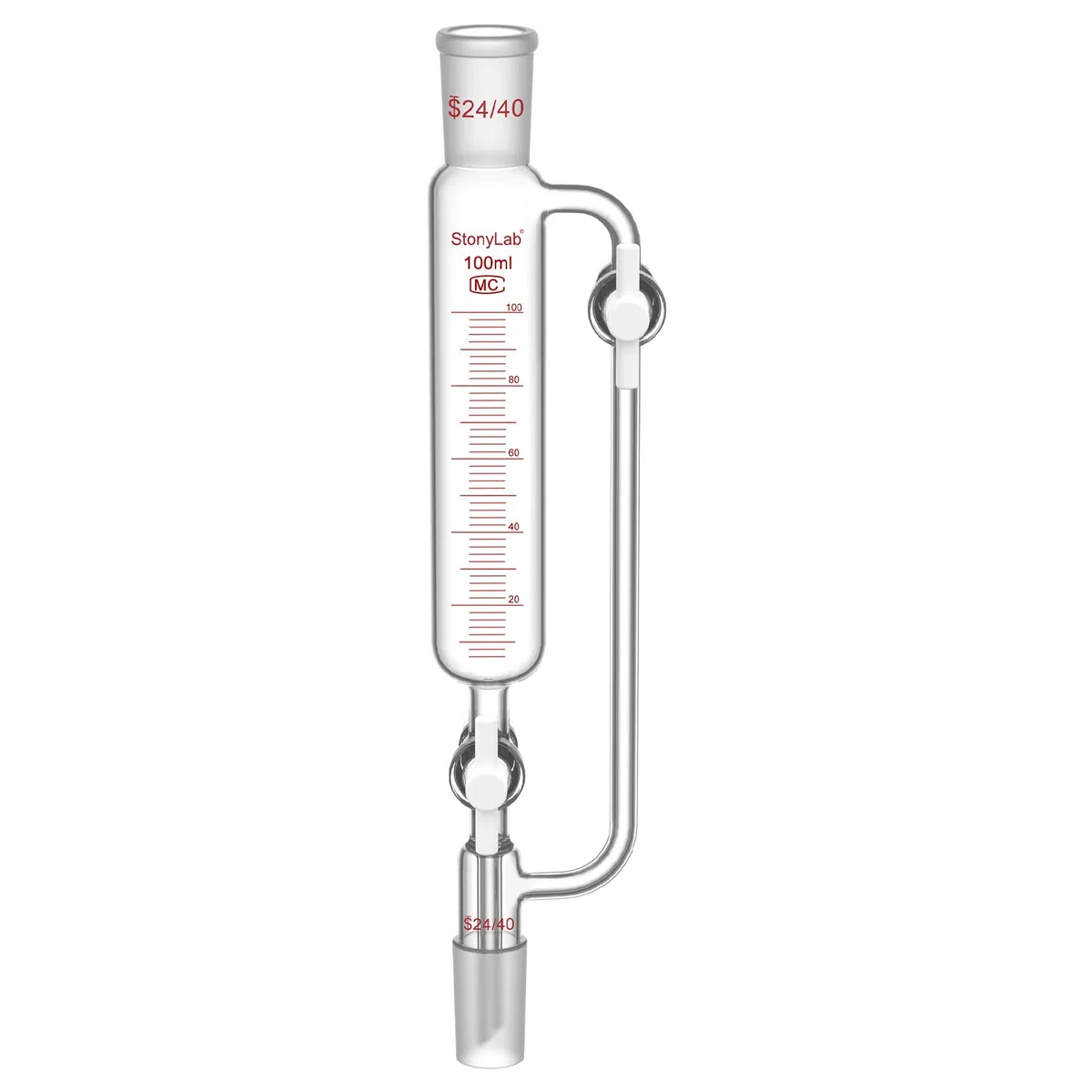 stonylab Druckausgleichs-Zugabetrichter, 24/40 Schliff, Graduierter Tropftrichter aus Borosilikatglas mit 2 PTFE-Hähnen, für Kontrollierte Zugabe im Labor, 100 ml