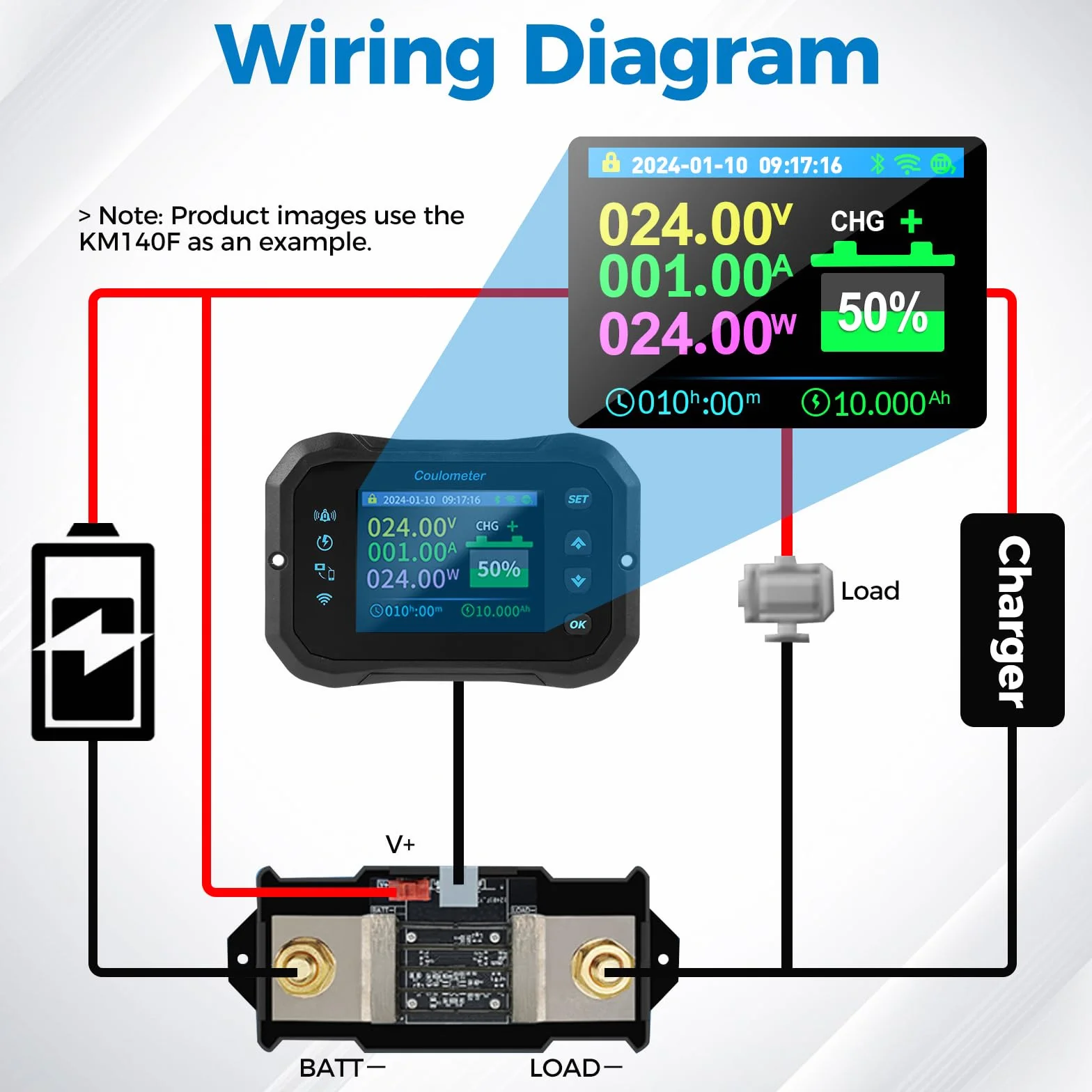 Heemol 100A WIFI Batterie Monitor, 10-100V Kapazitätsmesser LCD Display mit Alarmfunktion für Blei-Säure-Lithium Batterie