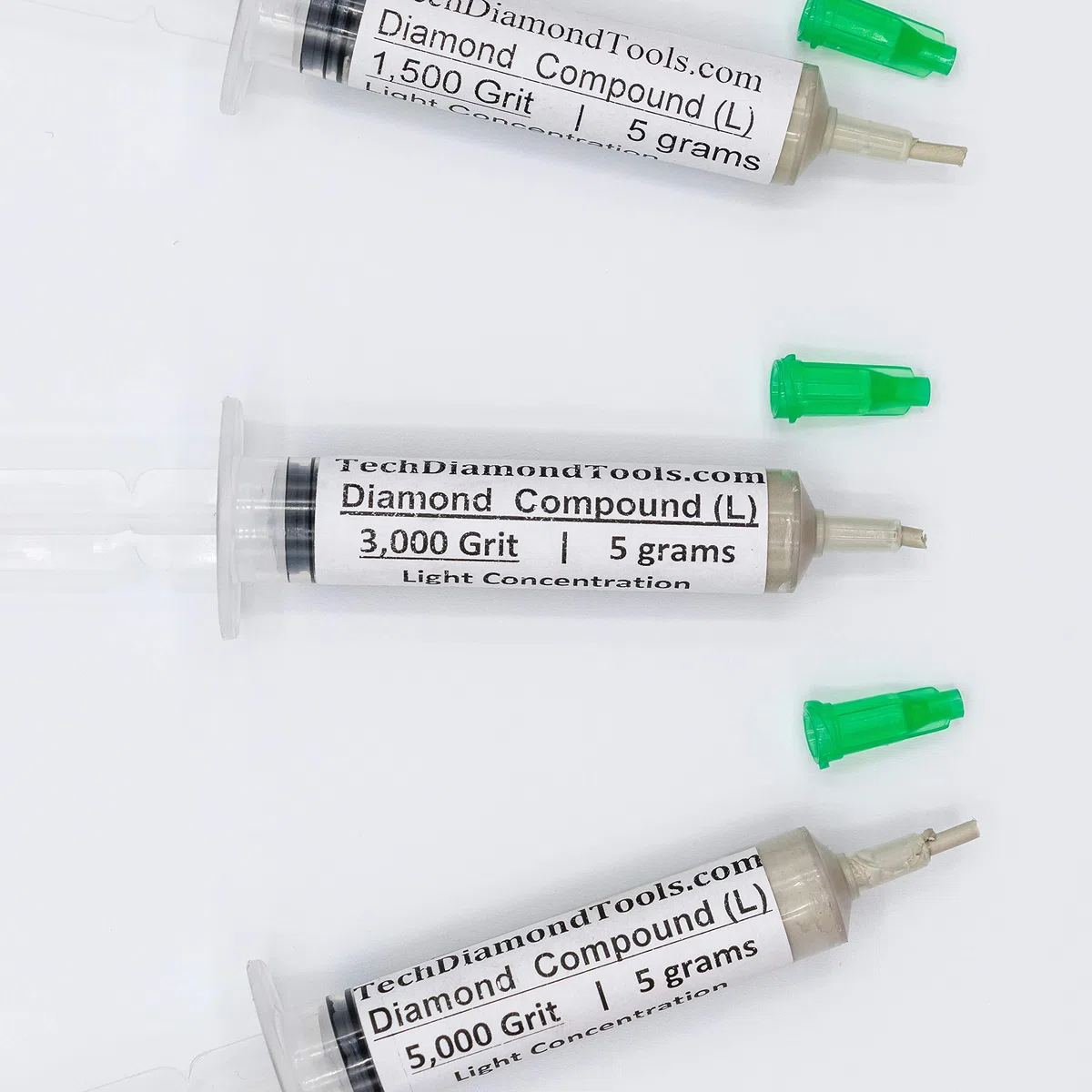 TechDiamondTools Diamant-Polierpaste Set mit 3 Spritzen x 5 g (L), Polierpaste für Knüpfmasse, Größen 1500, 3000, 5000, Mesh – mit Licht (10%) Konzentration von Diamantpulvern