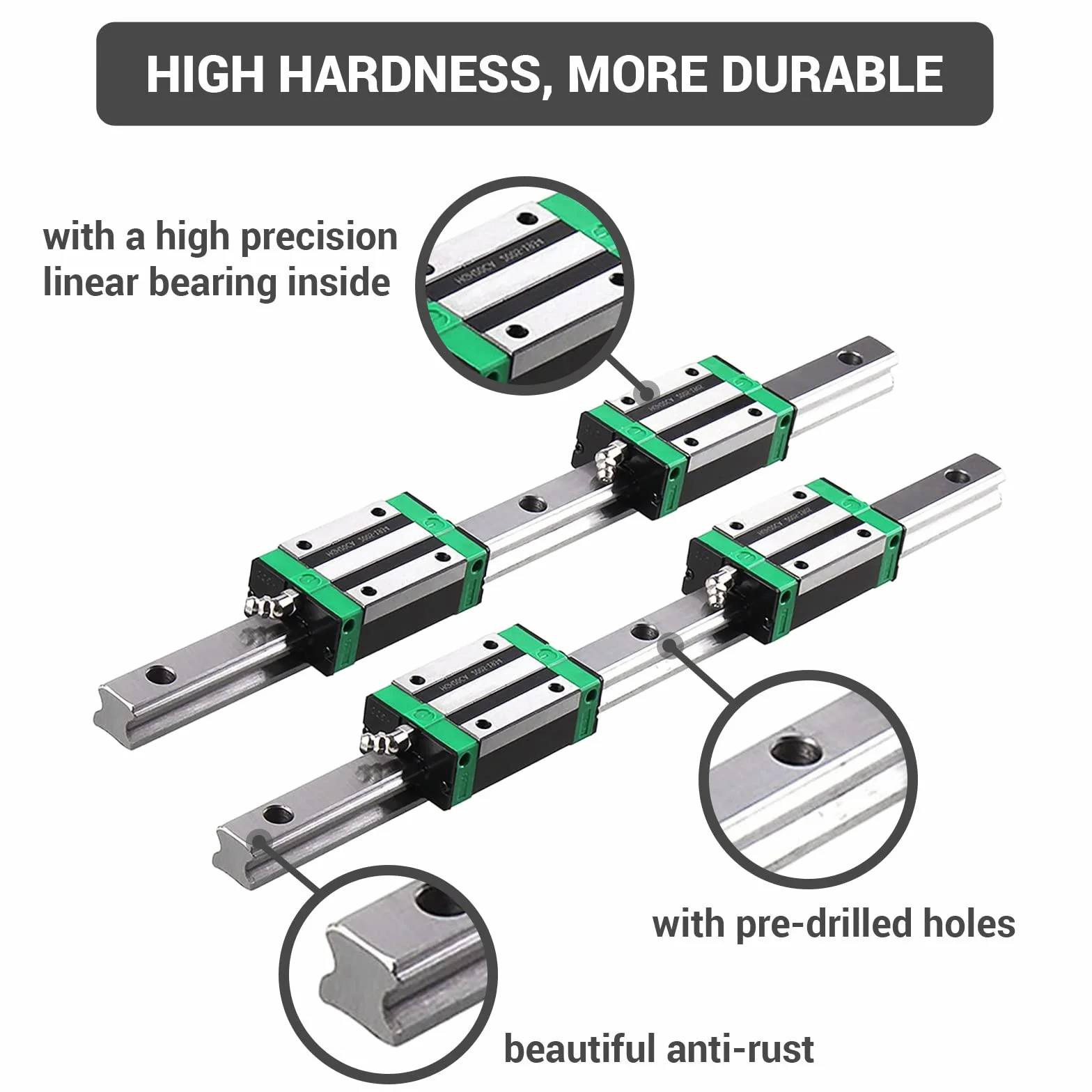 HGR15 1500mm Linearschiene 2 Stück Linearführung mit 4 Stück HGH15CA Schlittenschieberblock 15mm lineare Schiene Gleitset Set für DIY 3D-Drucker und CNC-Maschinen