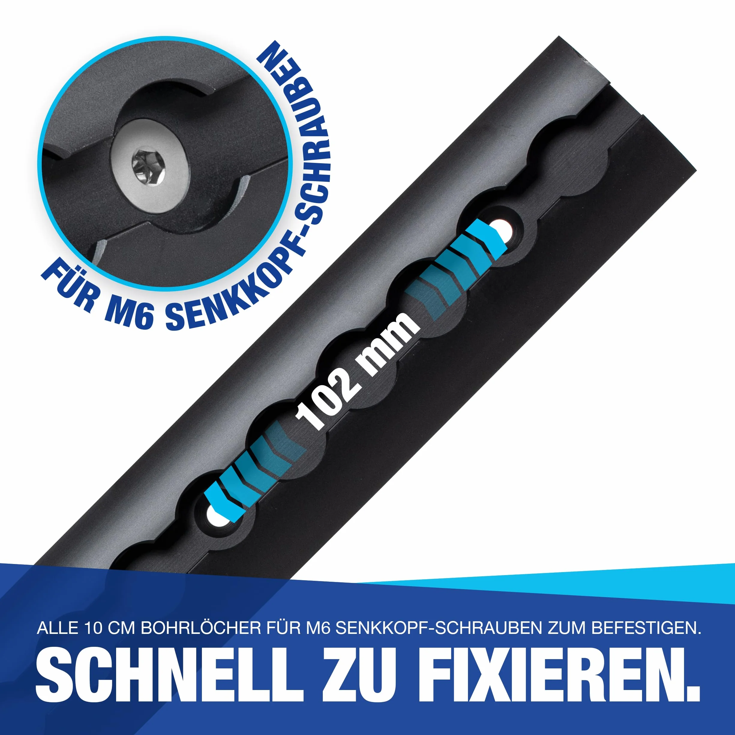 NTG Airlineschiene 2m / 1975mm halbrund Alu -TÜV Zertifiziert- Sparset Anhängerzubehör Ladungssicherung Aluschiene LKW PKW Transporter Wohnmobil - m. Bohrungen Schwarz eloxiert