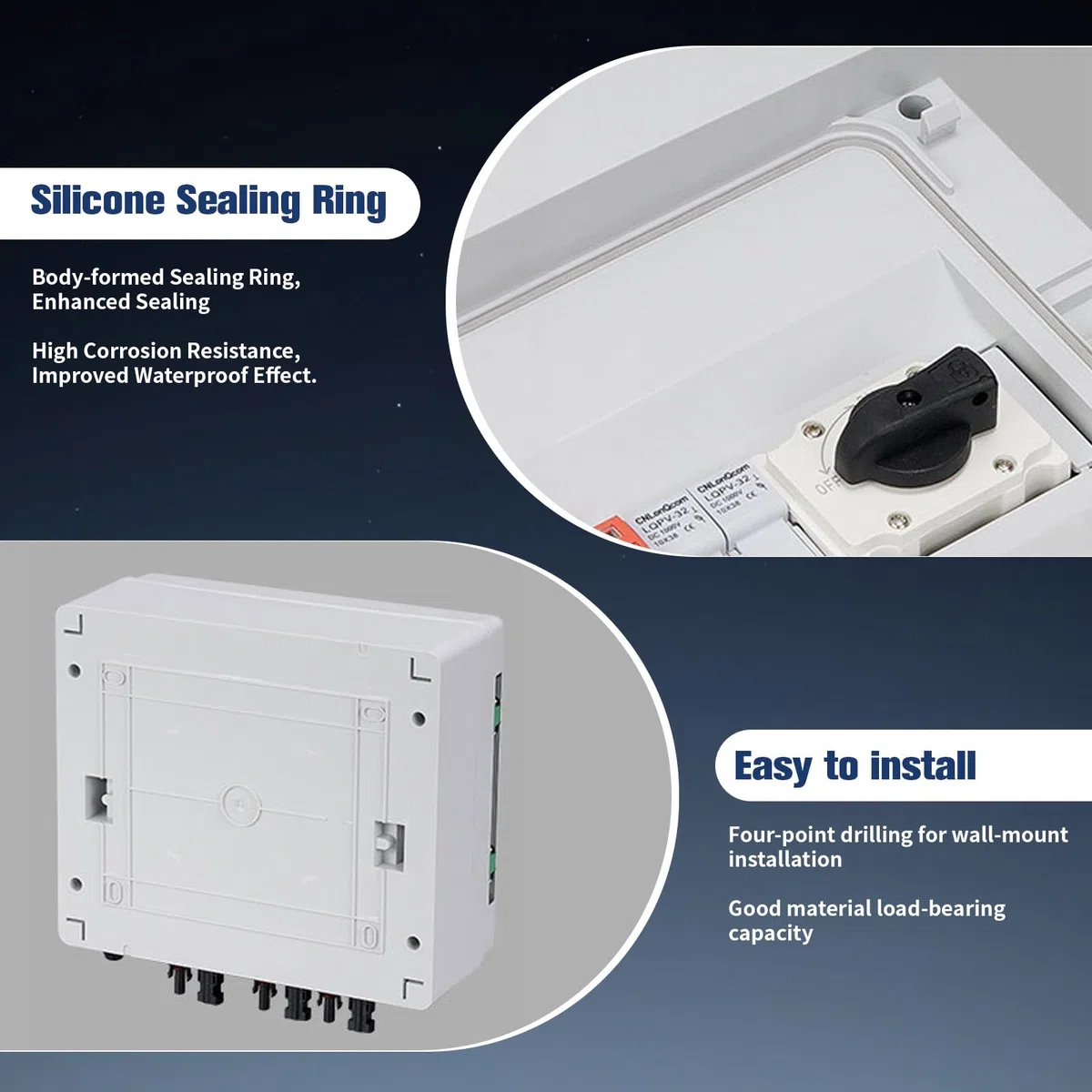 Überspannungsschutz PV DC 1000V 32A - Solar Anschlusskasten, Trennschalter Blitzschutz, 2 String (2 In 2 Out) Mit IP65 Solar PV Anschlusskasten Für PV Anlage Komplettset