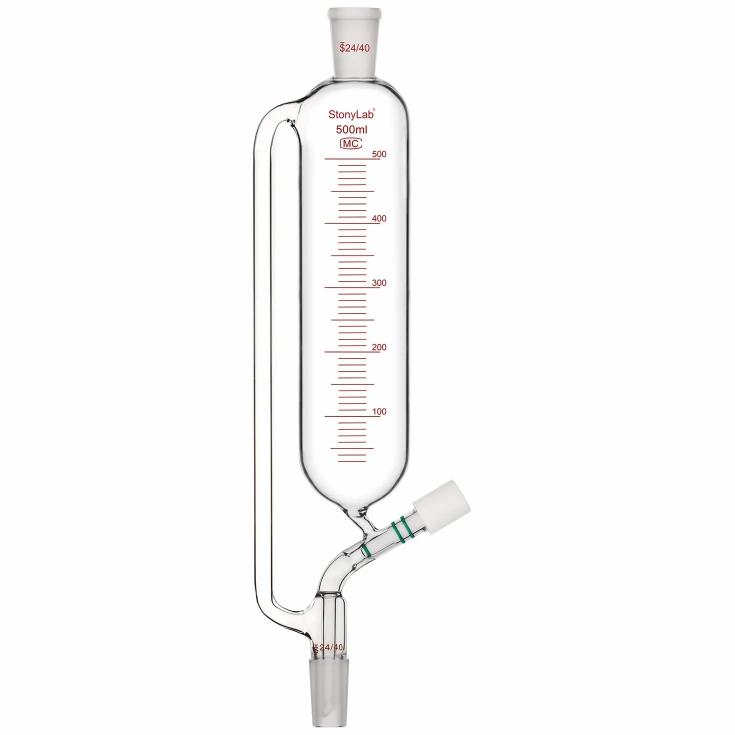 stonylab Graduierter Druckausgleichs Zusatztrichter, Borosilikatglas Tropftrichter mit 24/40 Gelenk und Hochvakuumventil für Laborglas Zusatztrichter, 500 ml