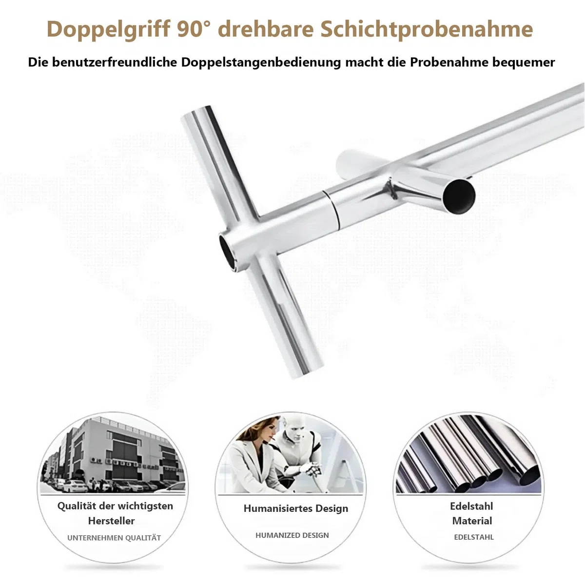 Probenehmer Getreide Edelstahl, 32 mm/38 mm Durchmesser, Pulver-Probenehmer, Doppelschichtiges Rotierendes Probenahmerohr, Feste Probenahmesonde für Reis,Mais,Weizen(150cm/59in)