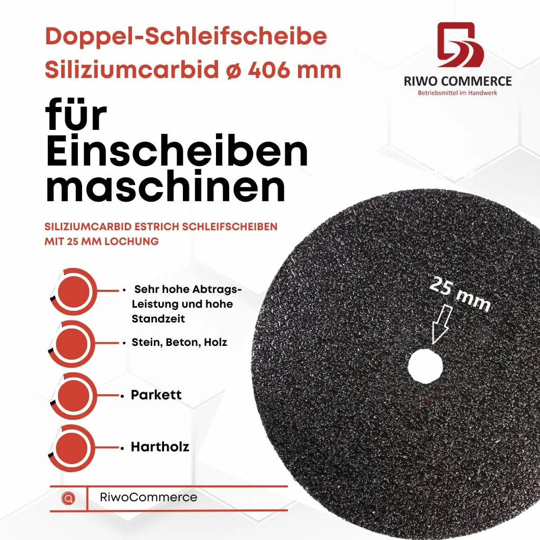 Siliziumkarbid Doppelschleifscheiben Ø 406 mm Treibteller für Schleifmaschine, Betonschleifer. Doppelseitiges Schleifpapier, ideal für Holz und Beton – Körnung 36, 20 Stück Schleifscheiben