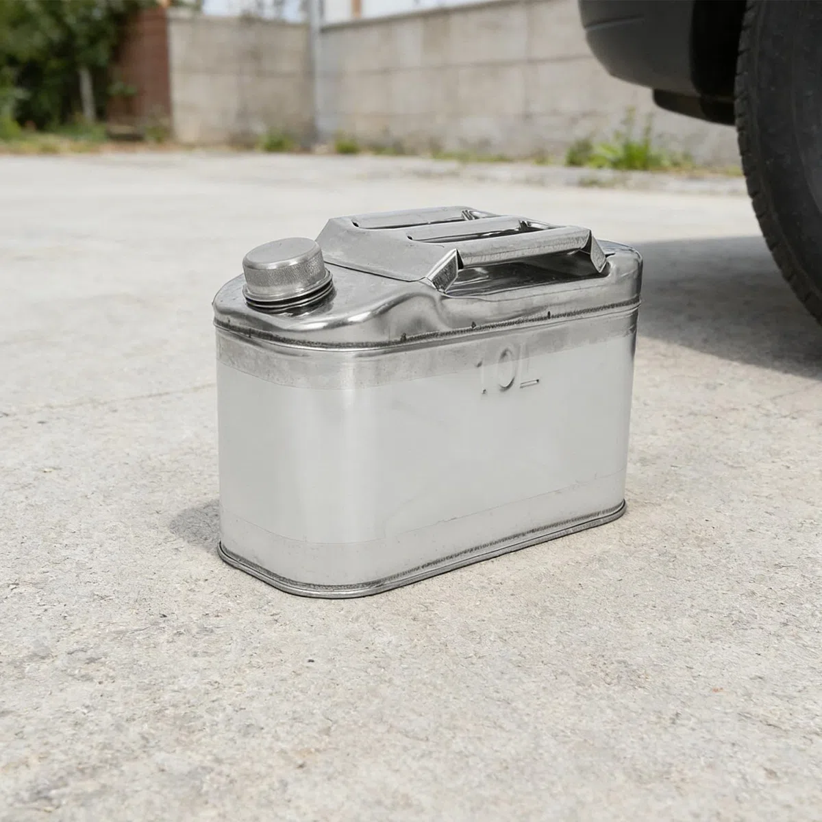 2,6-Gallonen-Metall-Vorratsbehälter – Vielseitiger Flüssigkeitsbehälter für Autos und LKWs – 10-Liter-Edelstahl-Wasserkanister für Kfz-Ausrüstung, inklusive Ausgießer und Griff