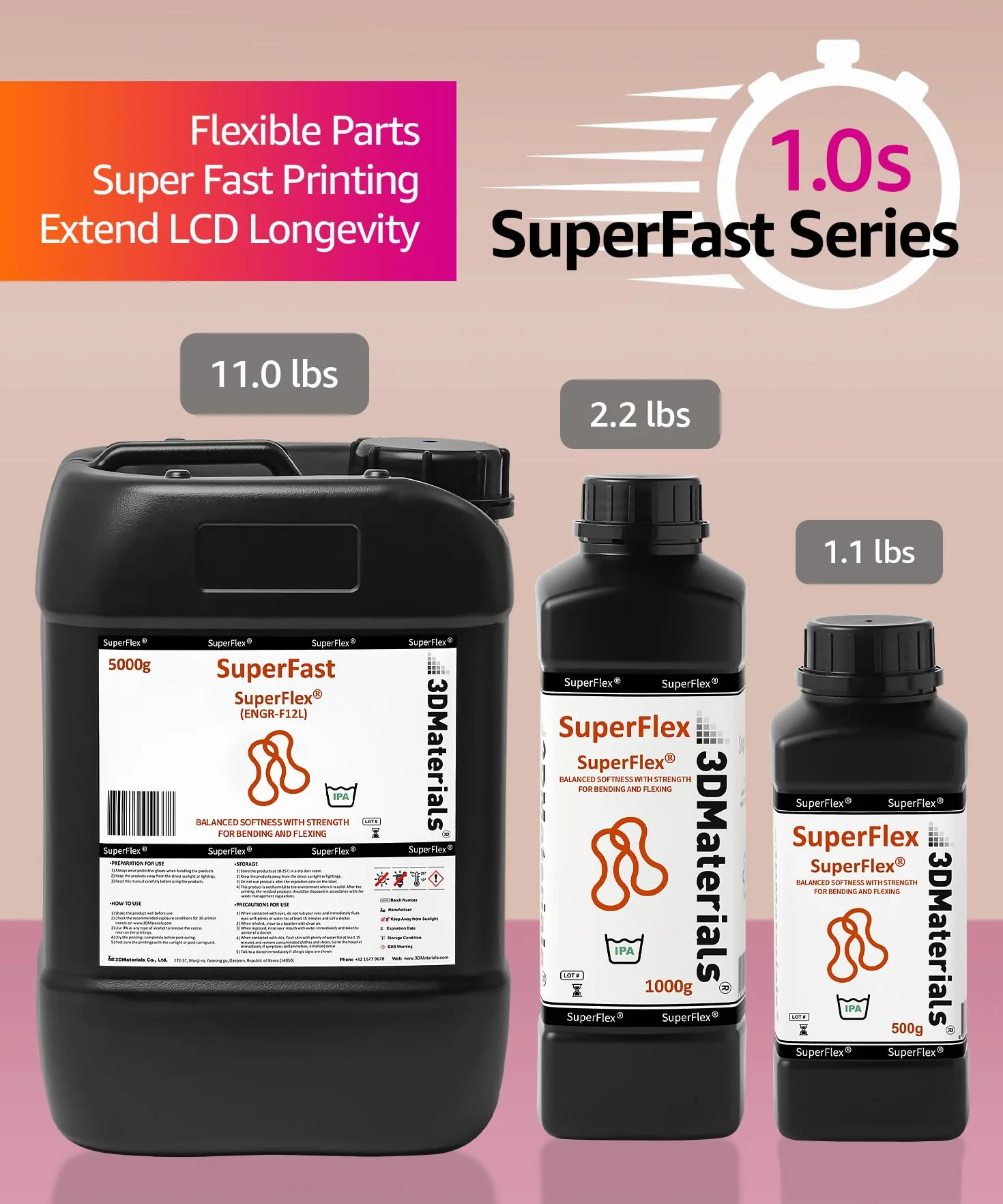 SuperFlex 3D-Druckerharz, Weichheit 80 A, Simuliert flexiblen gummi, hergestellt in Korea von 3DMaterials (1000g, Transparent)