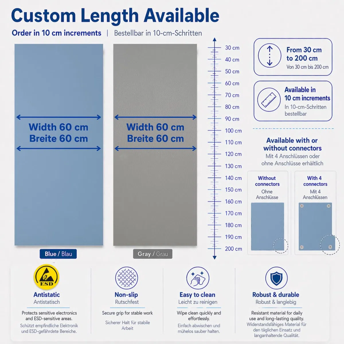 ESD Antistatik Matte 90 x 60 cm BLAU ohne Anschluss | Tischmatte Arbeitsmatte für Elektronik Reparatur Labor Werkbank Serviceplatz