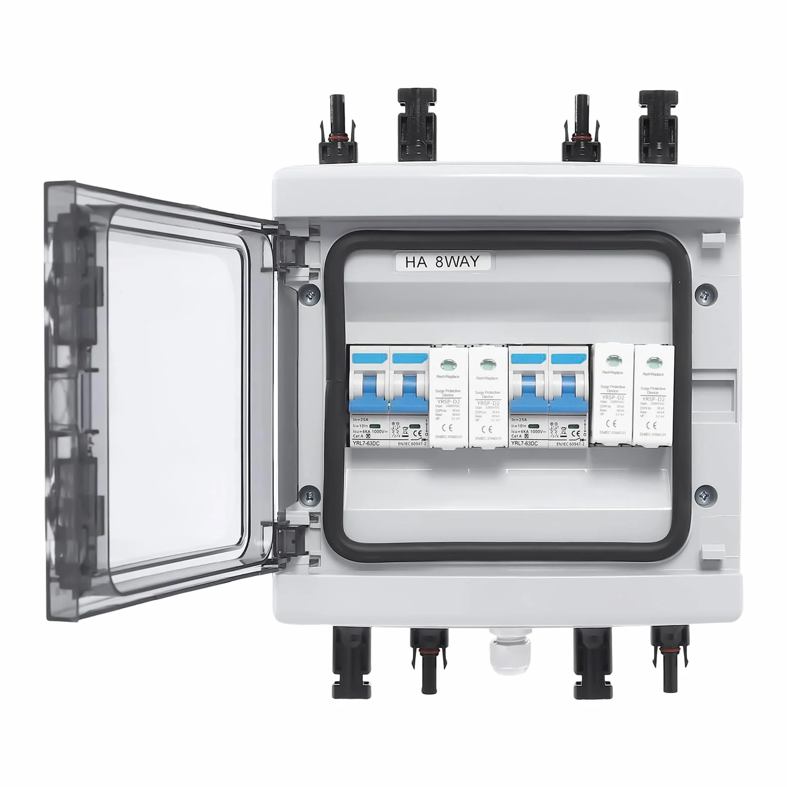 Überspannungsschutz PV, Solar Überspannungsschutz Blitzschutz DC Trennschalter PV Anlage 2 String (2 in 2 Out) 25A 1000V Solar Combiner Box für Solarmodule