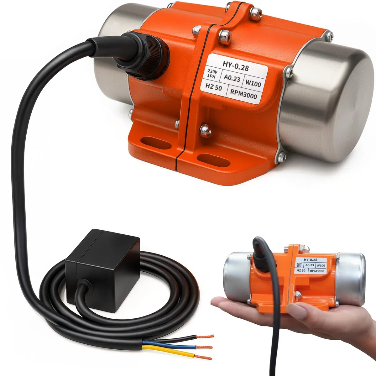 100W Betonrüttler, Elektrischer Vibrationsmotor mit 55KG Kraft 3000 U/min, IP65 wasserdicht, Einstellbarer Rüttelmotor für Bau, Chemie, Bergbau, Medizin und Lebensmittelverarbeitung