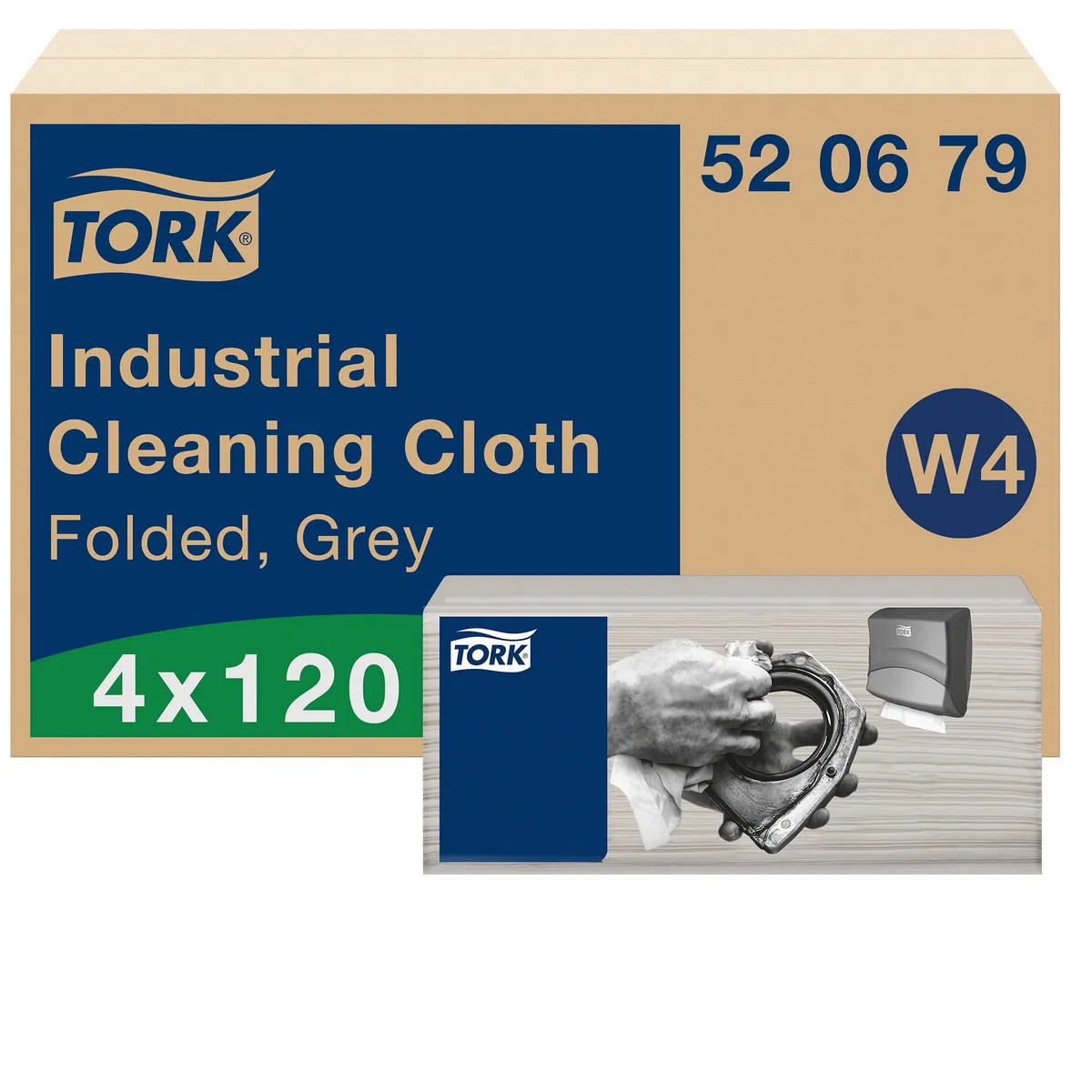 Tork Industrial Cleaning Cloth Grau W4, Flexible and Soft, 4 x 120 cloths, 520679