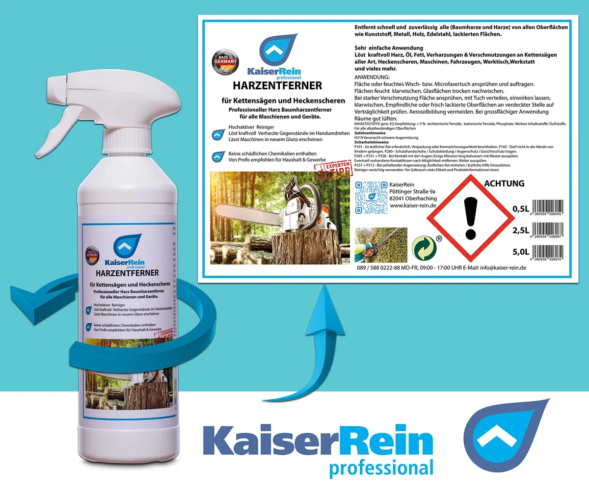KaiserRein Harz-Entferner/Baumharz-Entferner SET 0,5 L Sprühflasche Leer, 5 L Kanister & Auslaufhahn