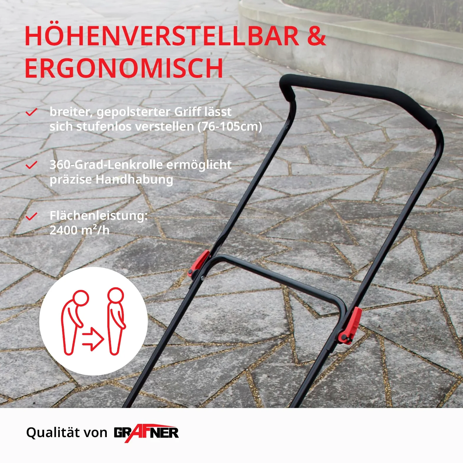 Grafner Kehrmaschine manuell, 650 mm Kehrbreite, 2 Seitenbürsten, 20 Liter Kehrbehälter, Flächenleistung: 2400 m²/h, höhenverstellbarer Griff, Handkehrmaschine Bodenkehrer Kehrmaschine mit Seitenbesen