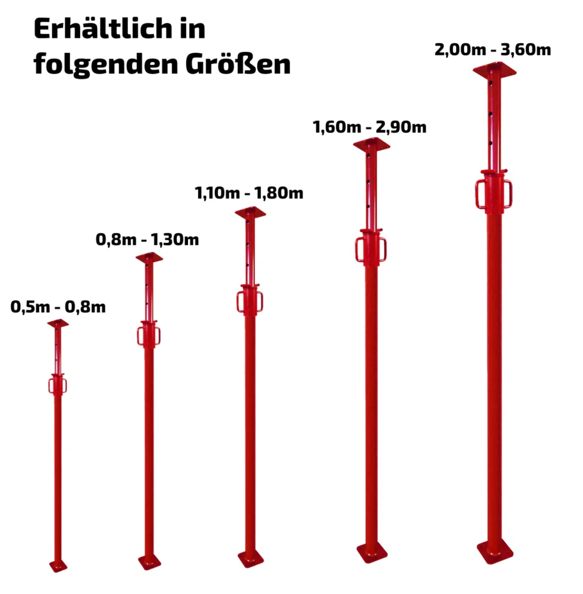 GBM Baustütze 0,8m bis 1,3m | Universalstütze 5kg | Montagestütze mit unverlierbarem Sicherheitshaken | bis 1.600kg Traglast (2 Stück)