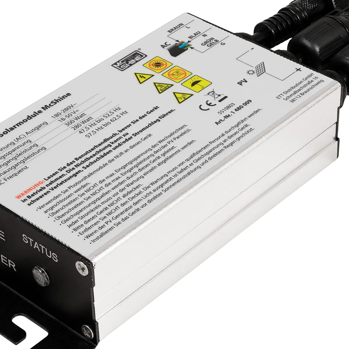 McShine - Wechselrichter für Solarmodule | 300W, 5M Kabel, IP55 | Wechselrichter für Solar Balkonkraftwerk, MPPT 24V-40V