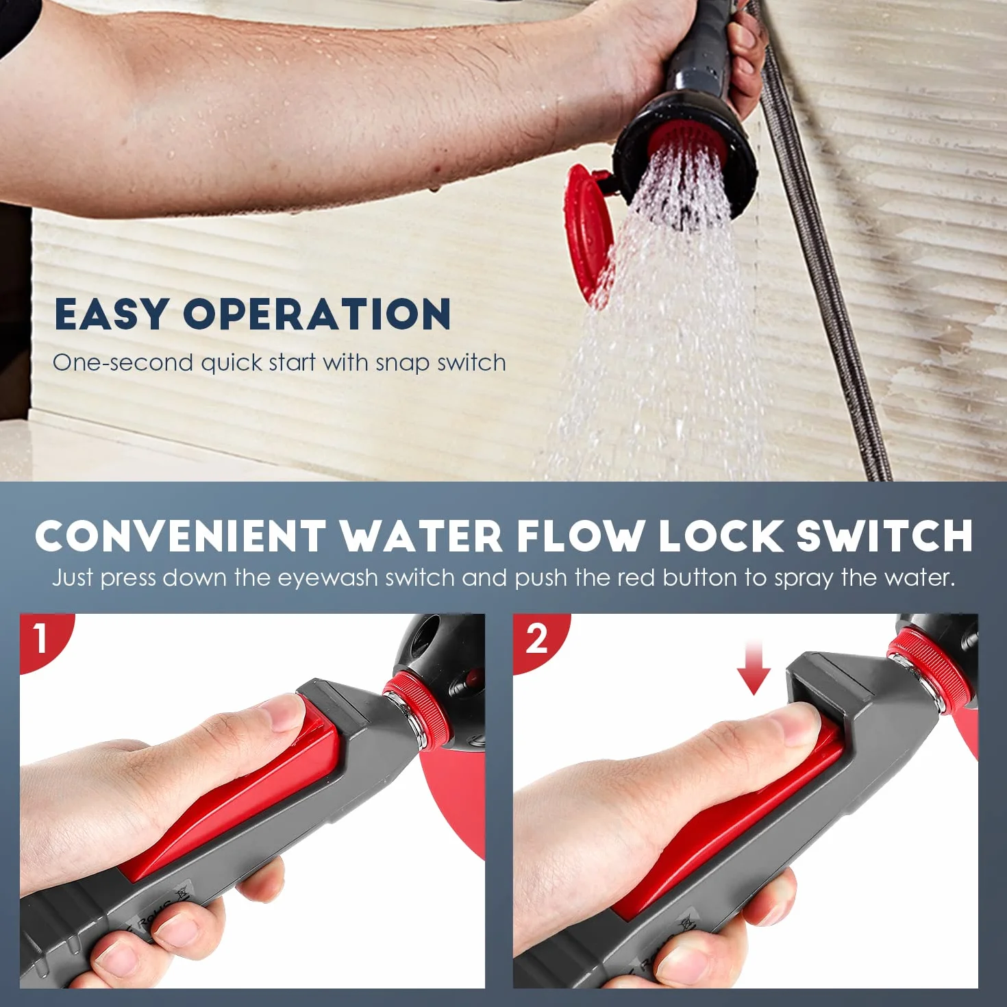 CGOLDENWALL Tragbare Handheld Notfall-Augenbrause, Einzeldüse mit Doppelfilter & 1.5m Edelstahlschlauch, Verzinktes Kupfergehäuse, Sofortige Aktivierung für Labor & Industrie