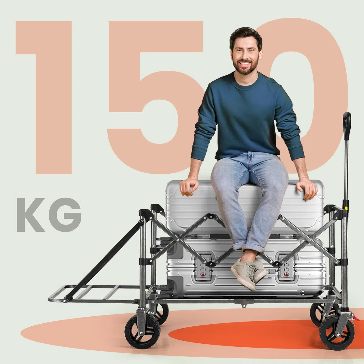 Overmont Klappbar Bollerwagen mit Faltbarer Heckklappe - Alle Gelände Räder - 200L großes Fassungsvermögen mit Seitentaschen Getränkehalter Verstellbarem Griff - bis 120 kg Tragkraft Schwarz