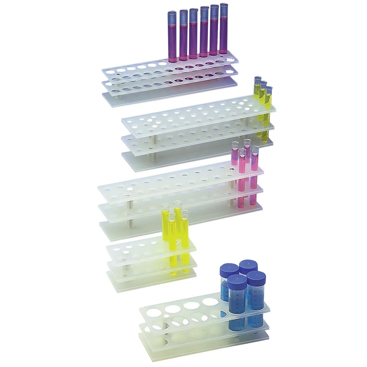 neoLab Polypropylen Reagenzglasgestell, 2 x 6 Plätze, 18mm Lochdurchmesser, 65mm Höhe, Weiß