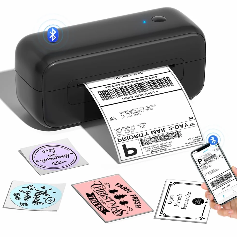 Phomemo Bluetooth DHL Etikettendrucker, Labeldrucker 4x6 Versandetiketten Drucker für Phone/PC, Etikettendrucker Bluetooth Label Printer für Amazon, Etsy, Shopify, Royal Mail, DHL, FedEx-Schwarz