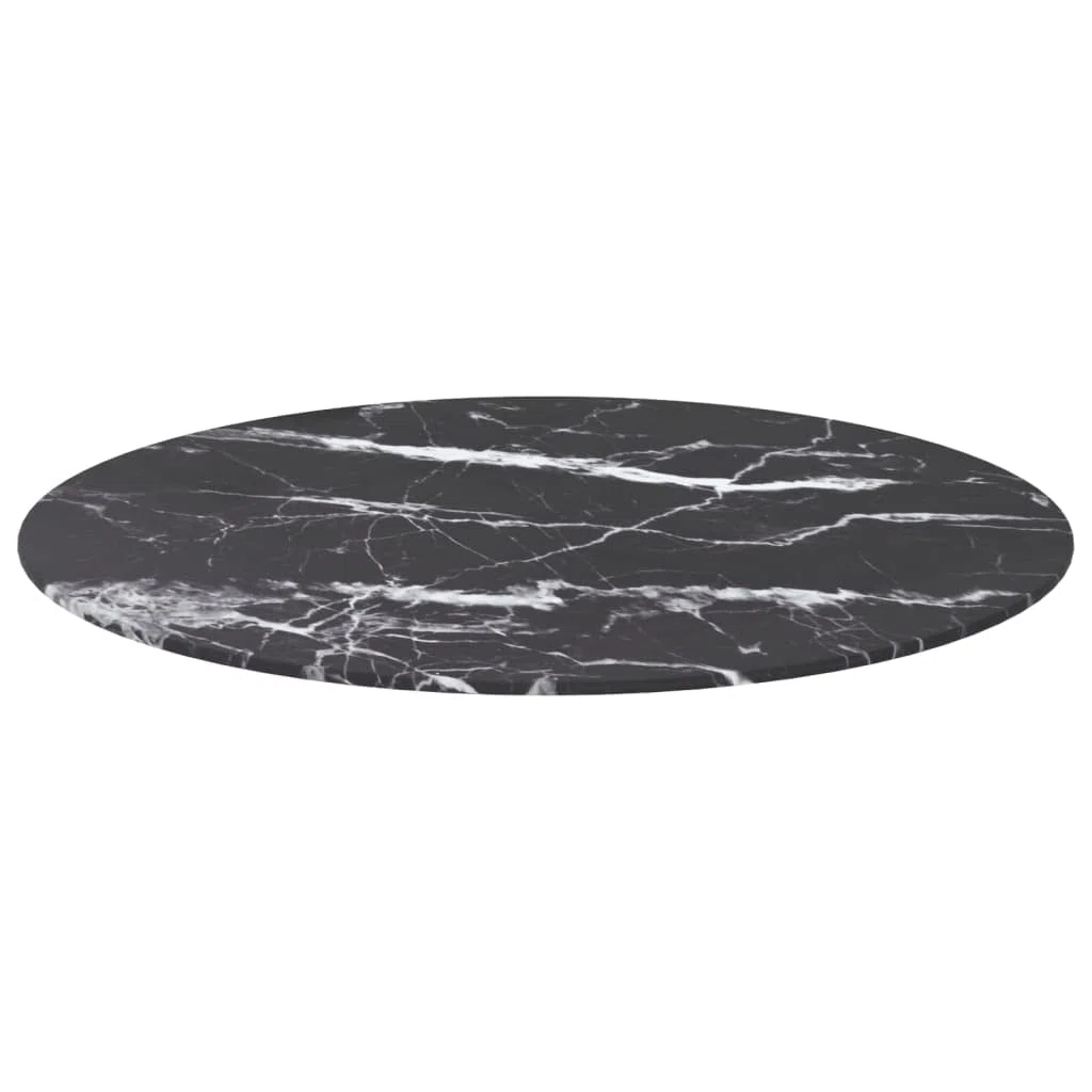 Myheimly Tischplatte Ersatztischplatte Marmorplatte Glasplatte für Esstisch Couchtisch Gartentisch Hartglas in Marmoroptik Schwarz und Weiß,Ø 70 cm