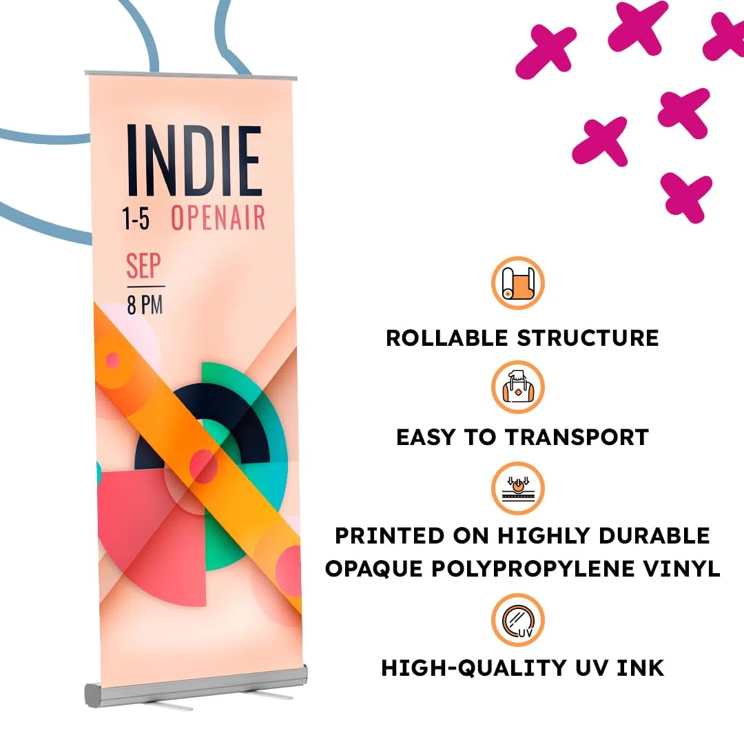 Personalisiertes Roll-up | Werbebanner mit eingeschlossener Bedruckung von 120x200 cm | Mattes Polypropylenvinyl mit schwarzer Struktur + Transporttasche