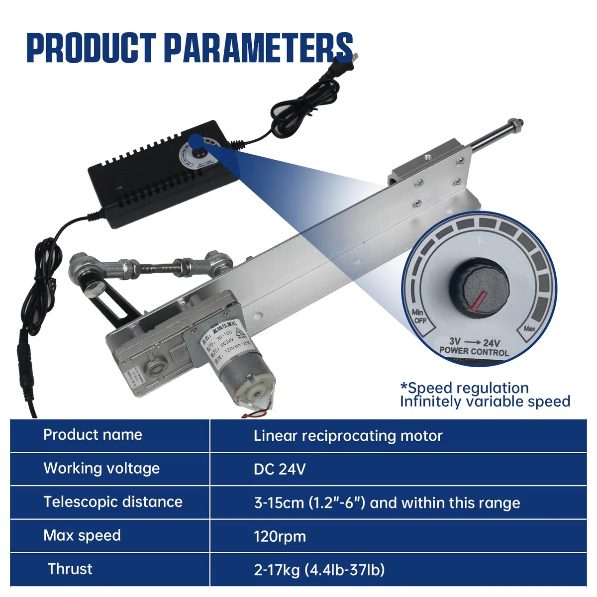 RATTMMOTOR Hubkolben Linearaktuator Stroke 1.18-6 inch DC 24V 120RPM Geschwindigkeit Einstellbare Linearantrieb 30-150mm mit Drehzahlregler (24VDC, 3-15CM/120RPM)