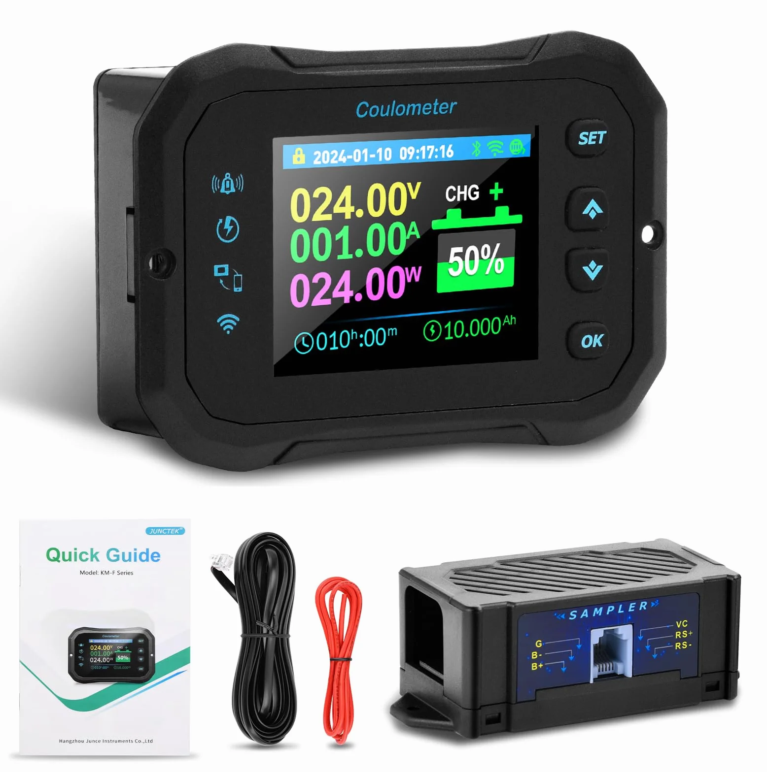Heemol 100A WIFI Batterie Monitor, 10-100V Kapazitätsmesser LCD Display mit Alarmfunktion für Blei-Säure-Lithium Batterie