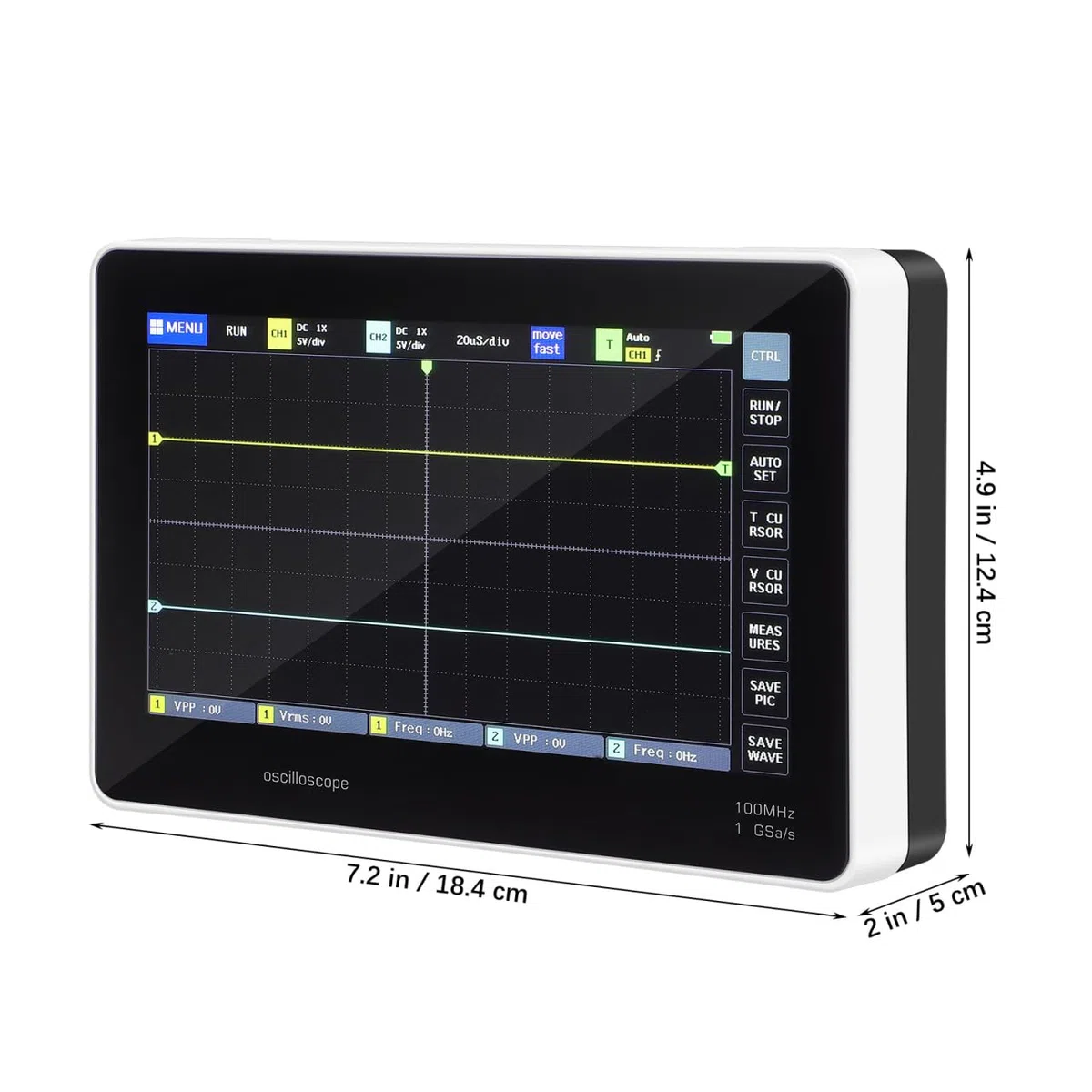 Handheld Digital Oszilloskop 2 Kanal: T4-1013De Digitales Oszilloskop 100 Mhz Bandbreite 1Gsa Abtastrate 7 Großer Touchscreen 1 Gb Speicher