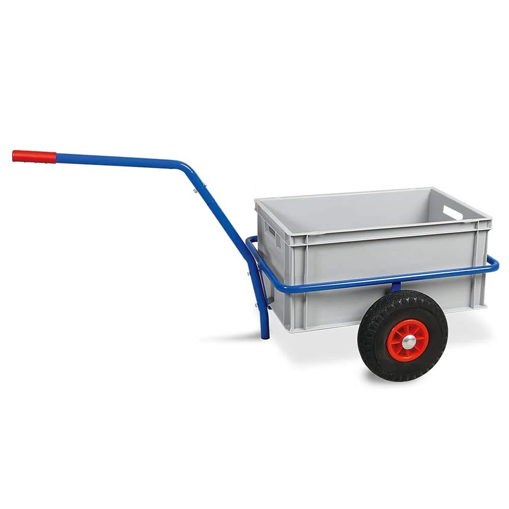 BRB Handwagen mit herausnehmbarem Kunststoffkasten 600x400x280 mm, grau, pannensichere Reifen, Tragkraft 200 kg