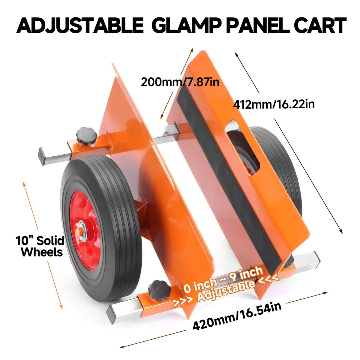 Plattenroller 500 kg Tragfähigkeit, Plattenwagen Klemmbacken 0-228 mm, Plattenklemmwagen für Marmor, Holzplatten, Türen, Fenster (Orange)