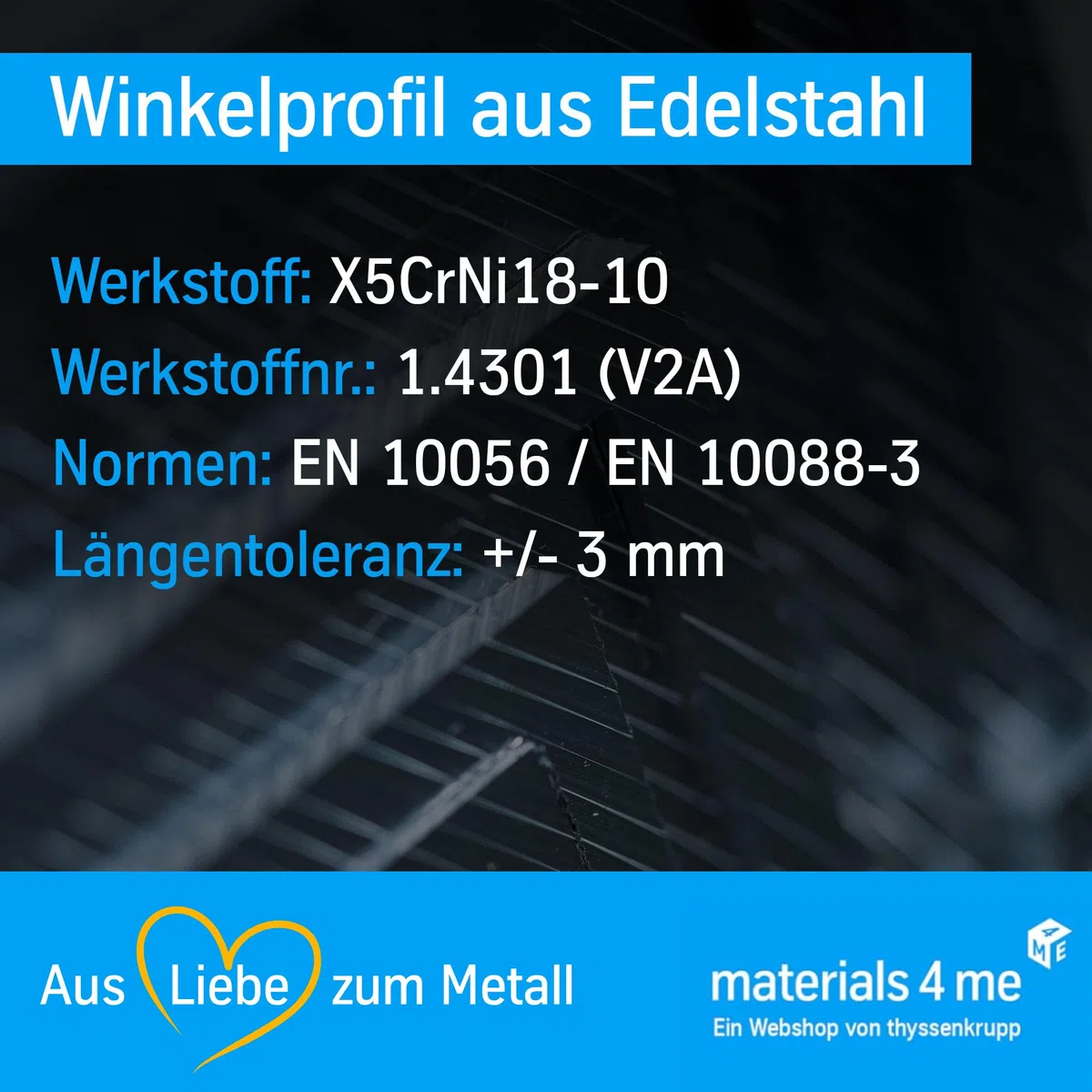 thyssenkrupp Edelstahlprofil 30x20x3mm, 2450mm – Winkel V2A 1.4301 – Edelstahl Winkelprofil für Konstruktion & Montage – L-Profil Edelstahl